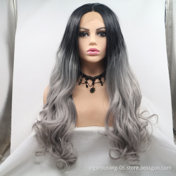 Dropshipping High Quality Good Perfect Hair Line 13*3 Lace Front Cheap Wig Synthetic Hair Wig Women's Ombre Wavy Heat Resistant